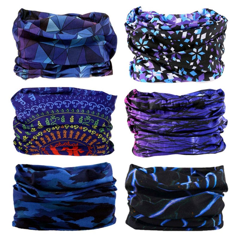 Leasinder 6pcs Magic Headband Face Mask Head Wrap Elastic Bandana Outdoor Headwear Sport Scarf Neck Gaiter UV Resistence for Workout (6pcs Blue) - Image 1